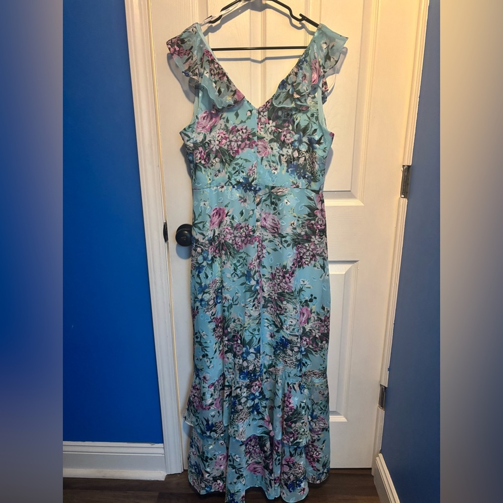 Kensie Floral Hi-Low Ruffled Maxi Dress